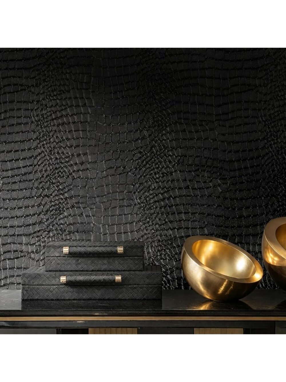 Modern Black Crocodile Peel and Stick Wallpaper - Textured, Removable